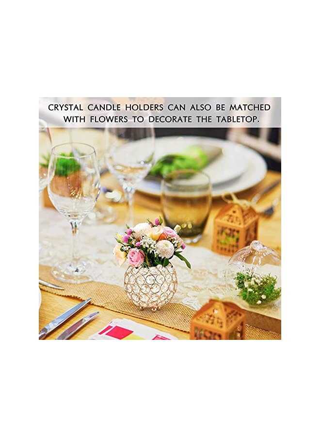 The Bros Crystal Gold Candle Holders Set of 2 Tea Light Metal Bowl Luxurious Candlestick 9.5cm Tall Candle Stand Ornaments for Christmas Living Room Wedding Table Centerpieces - Image 5
