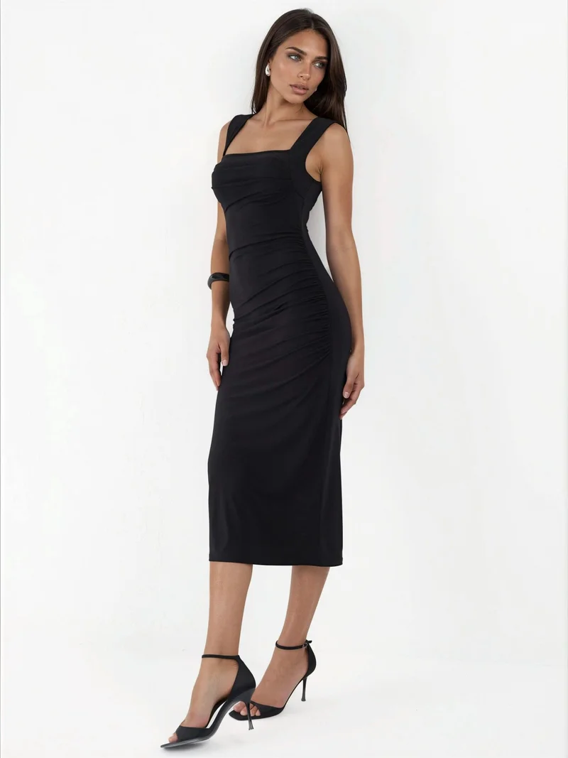 هيكاب Square Collar Bodycon Sandy Midi Dress