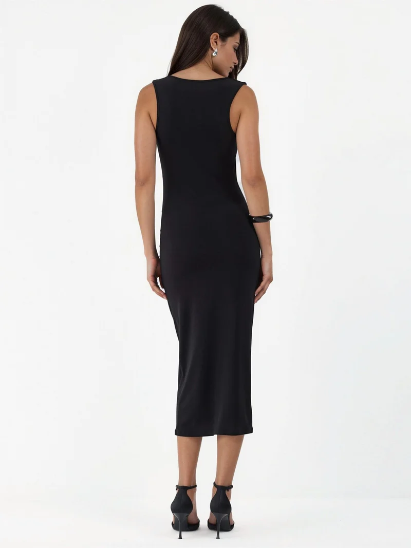 HICCUP Black Square Collar Bodycon Sandy Midi Dress for Women | Best Price UAE