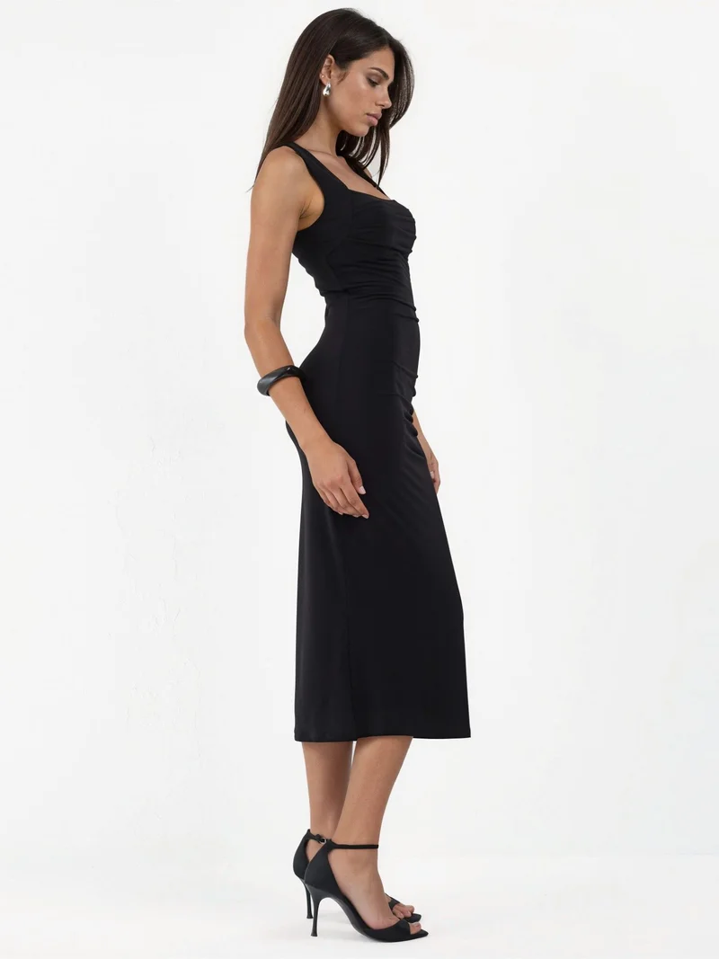 HICCUP Black Square Collar Bodycon Sandy Midi Dress for Women | Best Price UAE
