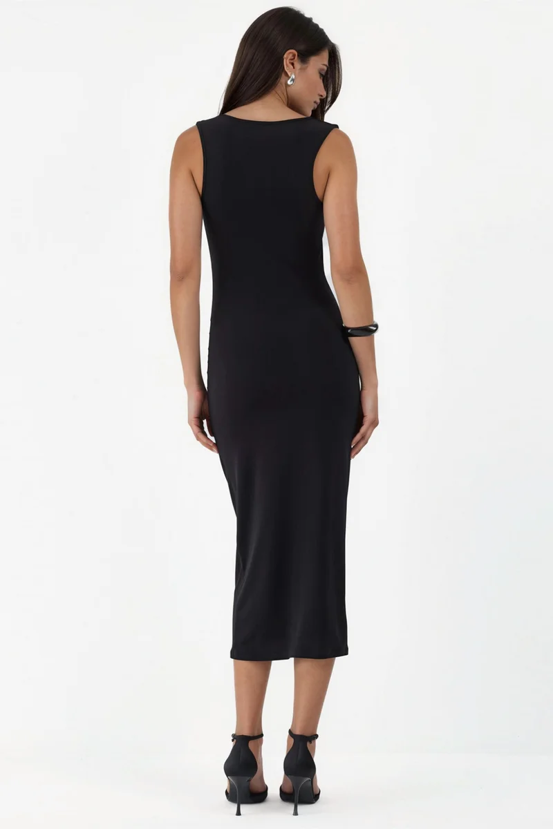 Hiccup Black Square Collar Bodycon Sandy Midi Dress for Women | Best Price UAE
