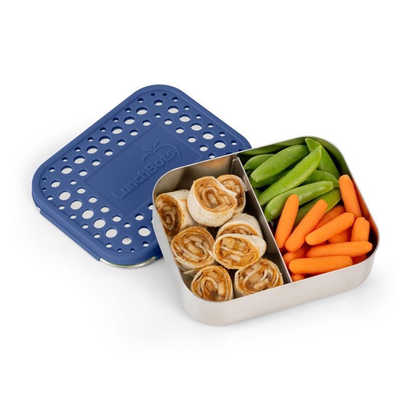 LunchBots Medium Duo Snack Container - Divided Stainless Steel Food Container - Two Sections for Half Sandwich and a Side - Eco-Friendly - Dishwasher Safe - Stainless Lid - Blue Dots - Image 2