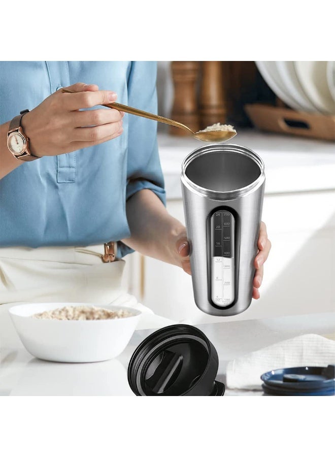 EFUMKE Protein Shaker Cup for Protein Mixes and Pre-Workout with Viewing Window, 304 Stainless Steel Shaker Cup Leakproof (Silver 700ml) - Image 3