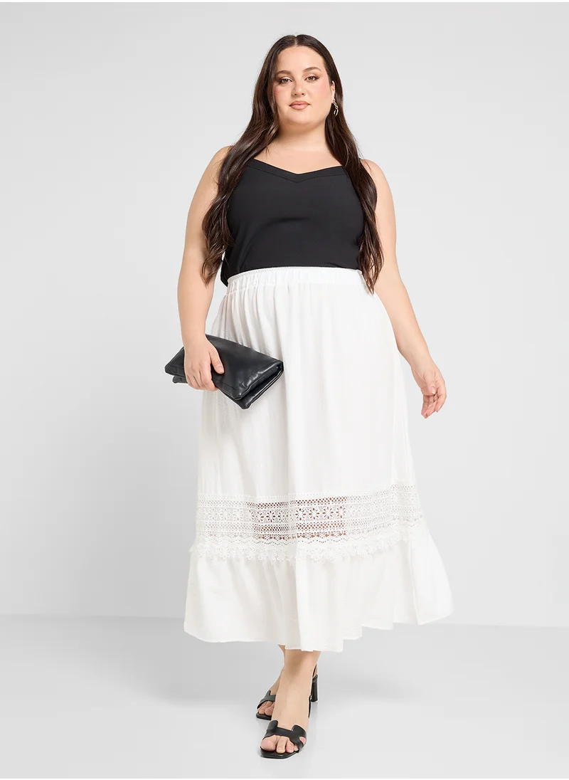 Ginger Plus Midi Skirt With Lace Detailing