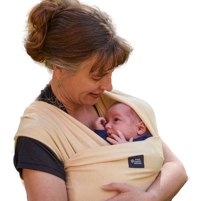 Simply Essential Solutions حمالة أطفال ناعمة ومرنة، قماش قطن، حمالة أطفال، غطاء للرضاعة للاستخدام مع حديثي الولادة حتى toddlers: توزع الوزن بالتساوي لراحة أكبر أثناء الحمل (كريم) - Image 2