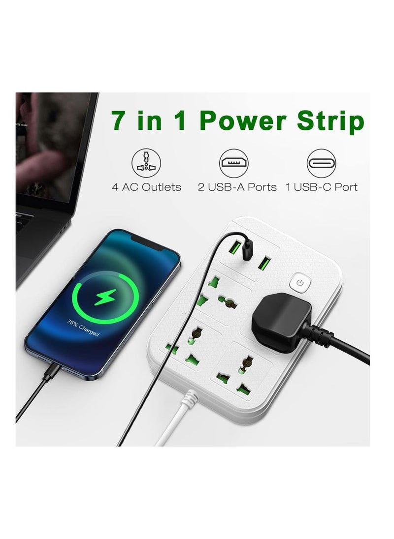 Anmi Power Strips Extension Cord 4 Sockets Universal Plug Adapter with 1 Type C ,2 USB Ports Surge Protector Charging Socket with 5M Bold Extension Cord (White) - Image 2