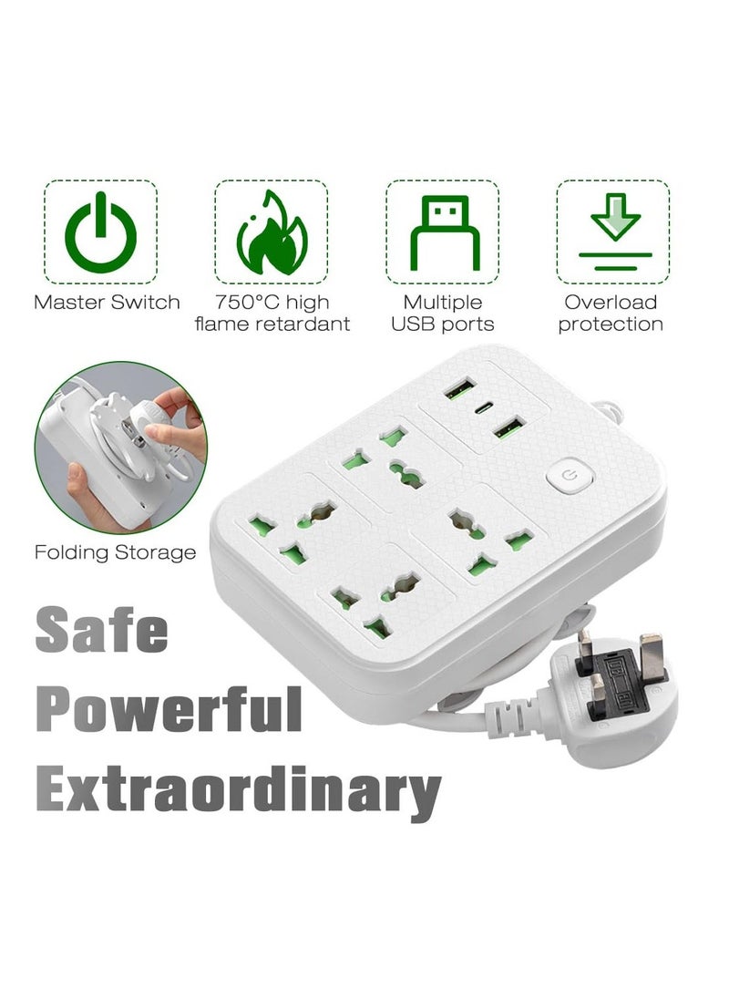 Anmi Power Strips Extension Cord 4 Sockets Universal Plug Adapter with 1 Type C ,2 USB Ports Surge Protector Charging Socket with 5M Bold Extension Cord (White) - Image 3