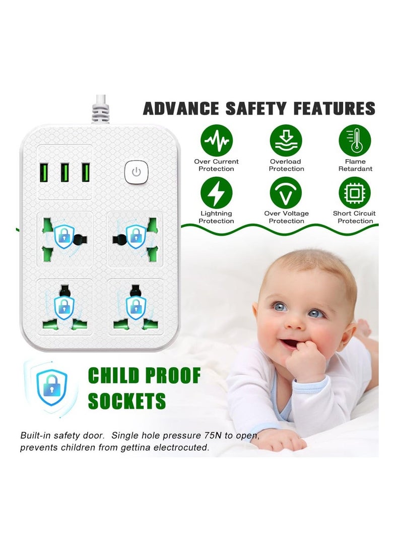 Anmi Power Strips Extension Cord 4 Sockets Universal Plug Adapter with 1 Type C ,2 USB Ports Surge Protector Charging Socket with 5M Bold Extension Cord (White) - Image 4