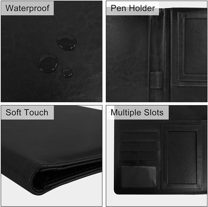 Black Portfolio Folder A4 Clipboard Folder Leather Conference Folder Portable File Folder Perfect for Legal Pad Papers Office Conference Use - Personal/Work Padfolio Organiser with calculate - Image 2