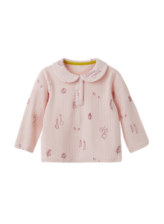 Papapapa Autumn Baby Long Sleeve T-shirt Girls Printed Polo Shirt Casual Versatile New Pink 80 - Image 3