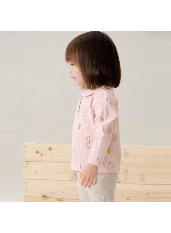Papapapa Autumn Baby Long Sleeve T-shirt Girls Printed Polo Shirt Casual Versatile New Pink 80 - Image 2