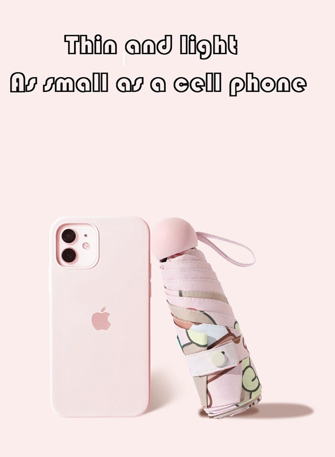 كارتون ستار أرنب - مظلة وردية جيب مظلة شمسية للحماية من الشمس مظلة مضادة للأشعة فوق البنفسجية مظلة محمولة قابلة للطي 6 أضلاع مناسبة للأطفال / البالغين مقاومة للرياح وواقية من الشمس - Image 3