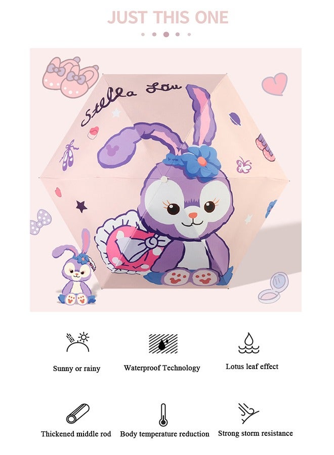 كارتون ستار أرنب - مظلة وردية جيب مظلة شمسية للحماية من الشمس مظلة مضادة للأشعة فوق البنفسجية مظلة محمولة قابلة للطي 6 أضلاع مناسبة للأطفال / البالغين مقاومة للرياح وواقية من الشمس - Image 4