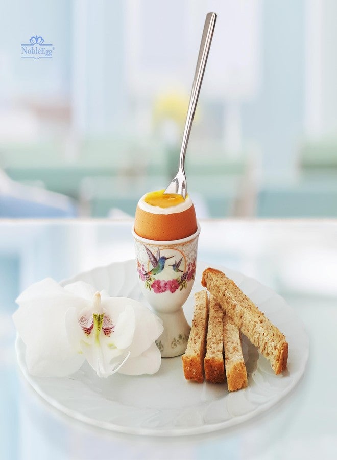 NobleEgg أكواب بيض نوبل إيغ للبيض المسلوق نصف سلقة - حوامل أكواب بيض من البورسلين بتصميم كلاسيكي، وملاعق بيض أصلية، وستانلس ستيل - Image 5