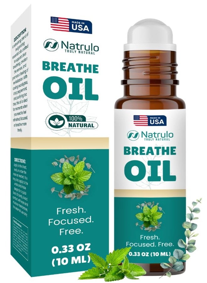 Natrulo Breathe Essential Oil Roll On – Natural Peppermint Oil & Eucalyptus Oil for Skin – Refreshing Aromatherapy Essential Oil Roller to Support Clear Breathing, Focus & Revitalization – 10 ml, Made in USA - Image 1