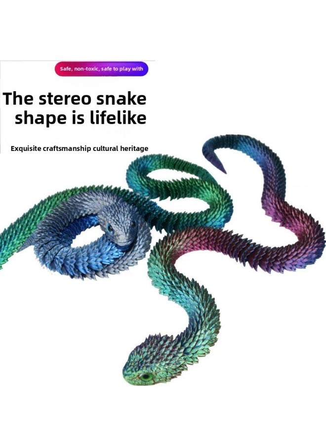 null - Viper 3D Printed Snake Toy Model With Movable Joints, Stereo Artificial Animal Ornaments, Kidsren's Gifts-Color:Luminous Rainbow-Size:60cm Viper - Image 1
