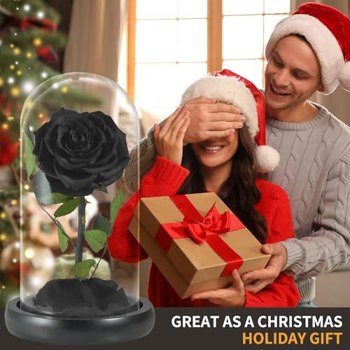 SW Forever Preserved Real Black Rose Flower Birthday Gift for Mom Women,Valentines Eternal Flower in Glass Gifts for Mothers Day Christmas Anniversary Birthday (Black) - Image 5