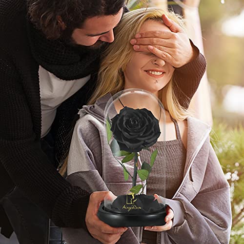 SW Forever Preserved Real Black Rose Flower Birthday Gift for Mom Women,Valentines Eternal Flower in Glass Gifts for Mothers Day Christmas Anniversary Birthday (Black) - Image 4
