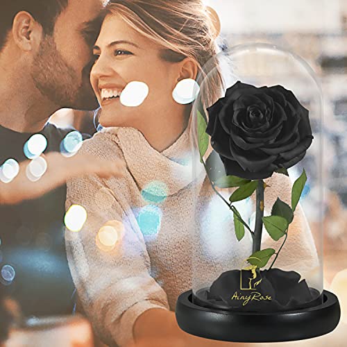 SW Forever Preserved Real Black Rose Flower Birthday Gift for Mom Women,Valentines Eternal Flower in Glass Gifts for Mothers Day Christmas Anniversary Birthday (Black) - Image 2