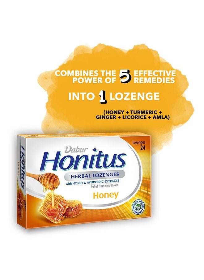 Dabur - Dabur Honitus Herbal Lozenges | Effective Relief from Cough, Strep Infection & Sore Throat Pain | Honey Flavor - 24s - Image 1
