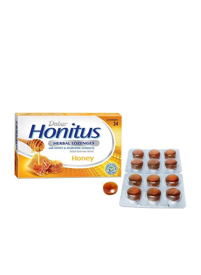 Dabur - Dabur Honitus Herbal Lozenges | Effective Relief from Cough, Strep Infection & Sore Throat Pain | Honey Flavor - 24s - Image 1