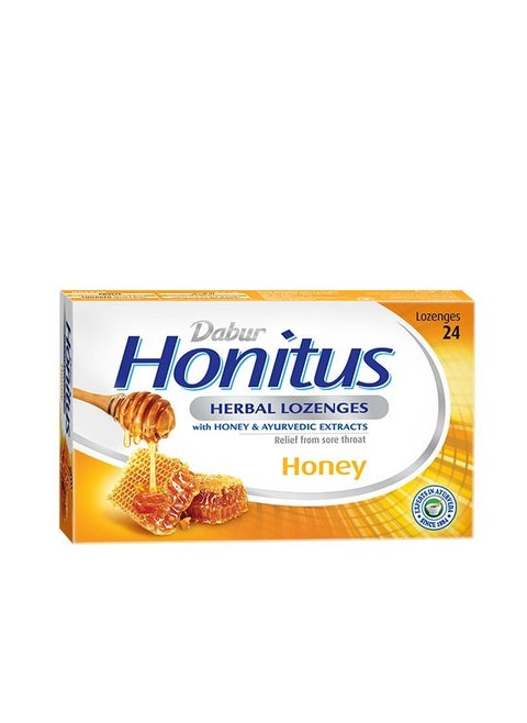 Dabur Honitus Herbal Lozenges | Effective Relief from Cough, Strep Infection & Sore Throat Pain | Honey Flavor - 24s