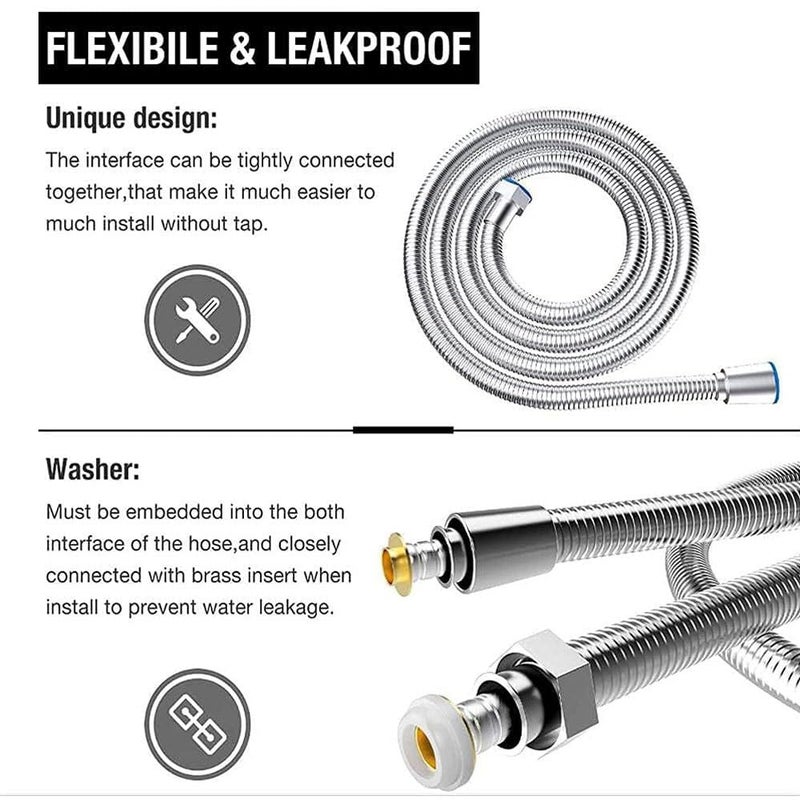 MLD MLD Flexible Shower Hose Pipe Hoses Tube 1 m Replacement Extension Universal Stainless Steel Flexible 1 Meter for Faucet Hose MST1013 1 mtrChromeSteel Pack of3  - Image 3
