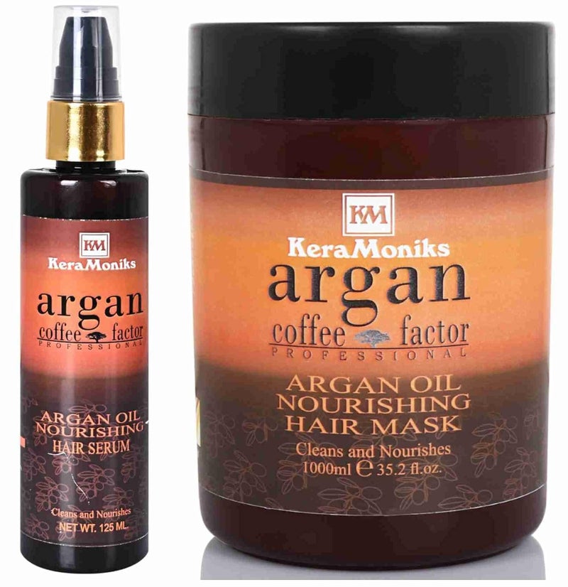 Keramoniks Argan Oil Hair Combo  Hair Mask  Hair Serum  Pack Of 2  for Hair Repair  Shine Nourishing and Frizz Control