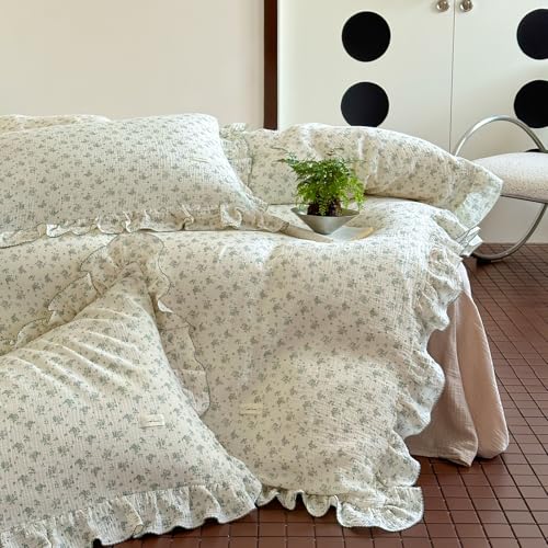 AOJIM Muslin Cotton Kids Duvet Cover 1 Piece for Girls and Boys - Super Soft Floral Print Comforter Cover Twin Size - Breathable Ruffled Edge Bedding Duvet Cover 2-Layer Gauze, No Quilt or Pillowcases - Image 5