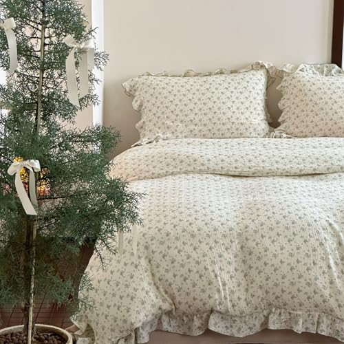 AOJIM Muslin Cotton Kids Duvet Cover 1 Piece for Girls and Boys - Super Soft Floral Print Comforter Cover Twin Size - Breathable Ruffled Edge Bedding Duvet Cover 2-Layer Gauze, No Quilt or Pillowcases - Image 2