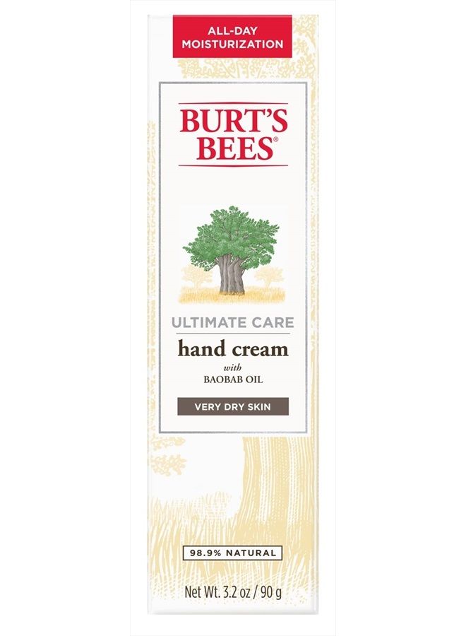 Burt's Bees Hand Cream for Dry Skin, Moisturizing Natural Lotion, Unscented, Ultimate Care with Baboab Oil, 3.2 Ounce (Packaging May Vary) - Image 4