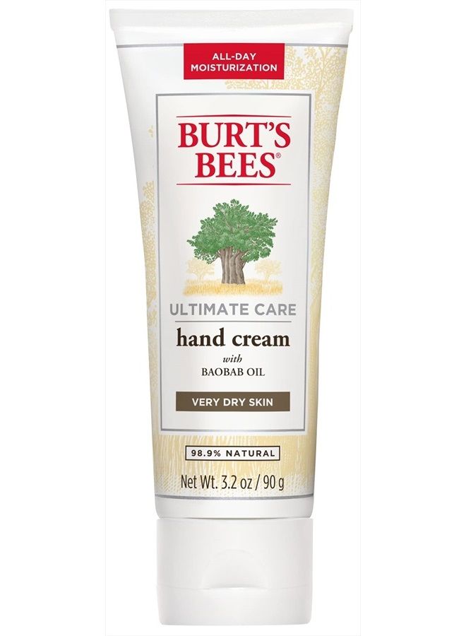 Burt's Bees Hand Cream for Dry Skin, Moisturizing Natural Lotion, Unscented, Ultimate Care with Baboab Oil, 3.2 Ounce (Packaging May Vary) - Image 1