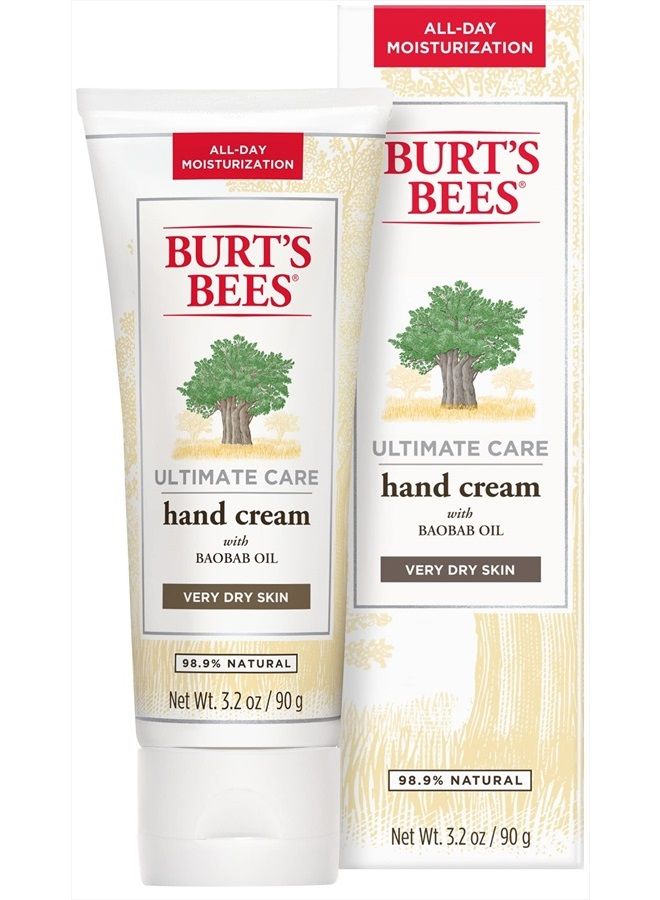 Burt's Bees Hand Cream for Dry Skin, Moisturizing Natural Lotion, Unscented, Ultimate Care with Baboab Oil, 3.2 Ounce (Packaging May Vary) - Image 5