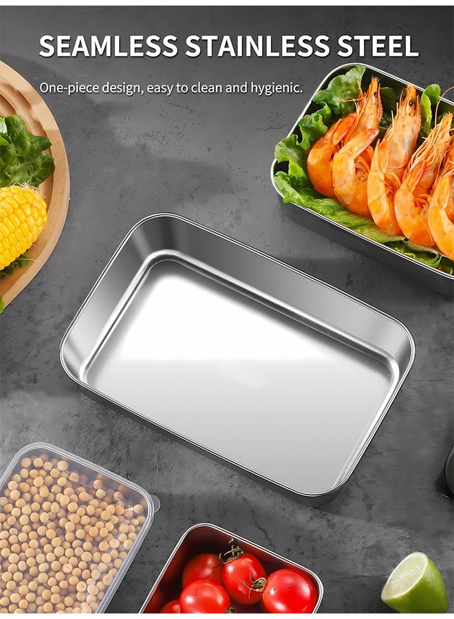 Warme 3Pcs Stainless Steel Containers Set Food Storage Containers 304 Lunch Box for Kitchen Meal Prep Freezer Fridge Oven Reusable and Stackable Leak Proof Metal Lunch Bento Box Set - Image 4