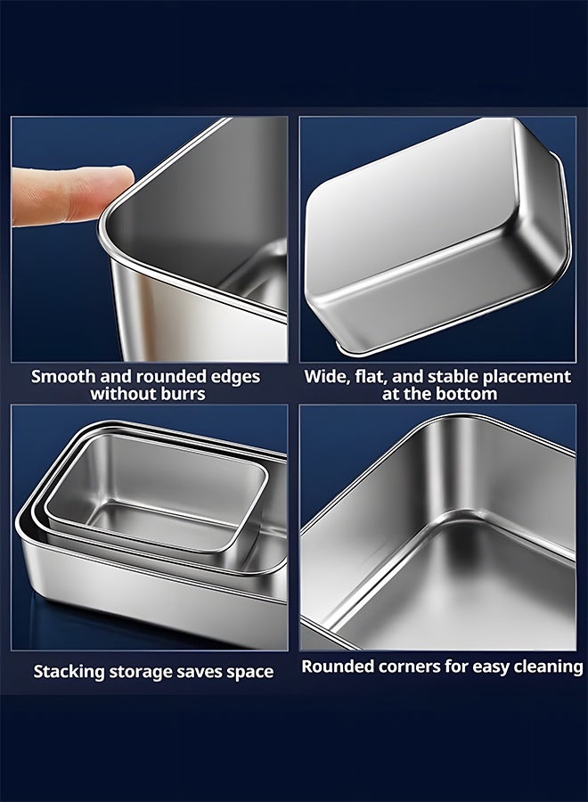 Warme 3Pcs Stainless Steel Containers Set Food Storage Containers 304 Lunch Box for Kitchen Meal Prep Freezer Fridge Oven Reusable and Stackable Leak Proof Metal Lunch Bento Box Set - Image 5
