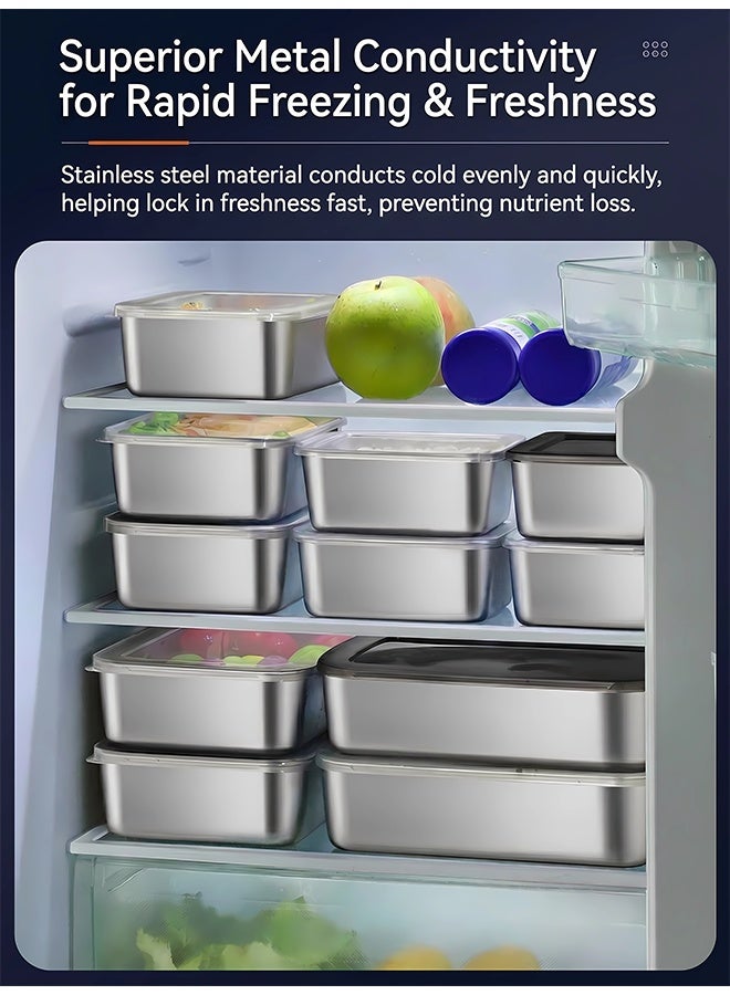 Warme 3Pcs Stainless Steel Containers Set Food Storage Containers 304 Lunch Box for Kitchen Meal Prep Freezer Fridge Oven Reusable and Stackable Leak Proof Metal Lunch Bento Box Set - Image 2
