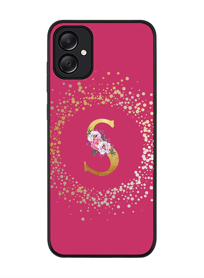 Stylizedd Rugged Black edge case for Samsung Galaxy A05 Case Cover- Custom Monogram Initial Letter Floral Pattern Alphabet- S (Deep Pink rose) - Image 1