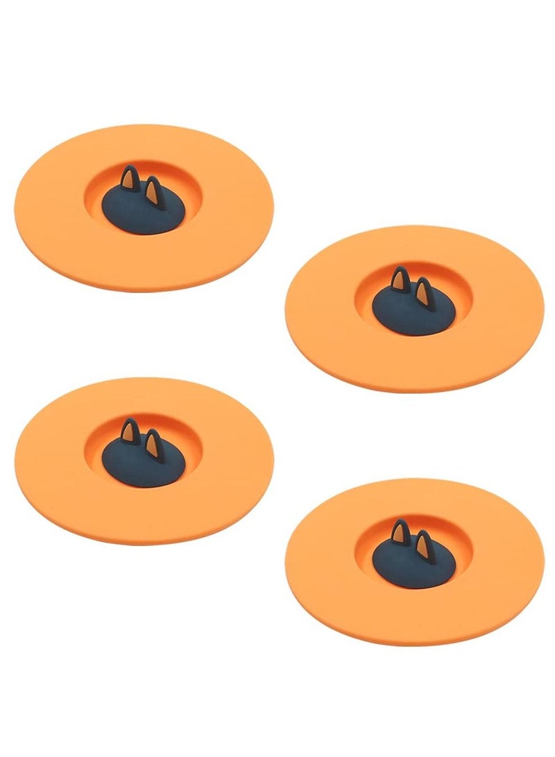 Y&D Silicone Cup Lid Cute Cat Ear Shape Leak-proof High-Temperature Resistant No Odor Dust-proof Seal for Hot and Cold Drinks (Set of 4 Orange)  - Image 1