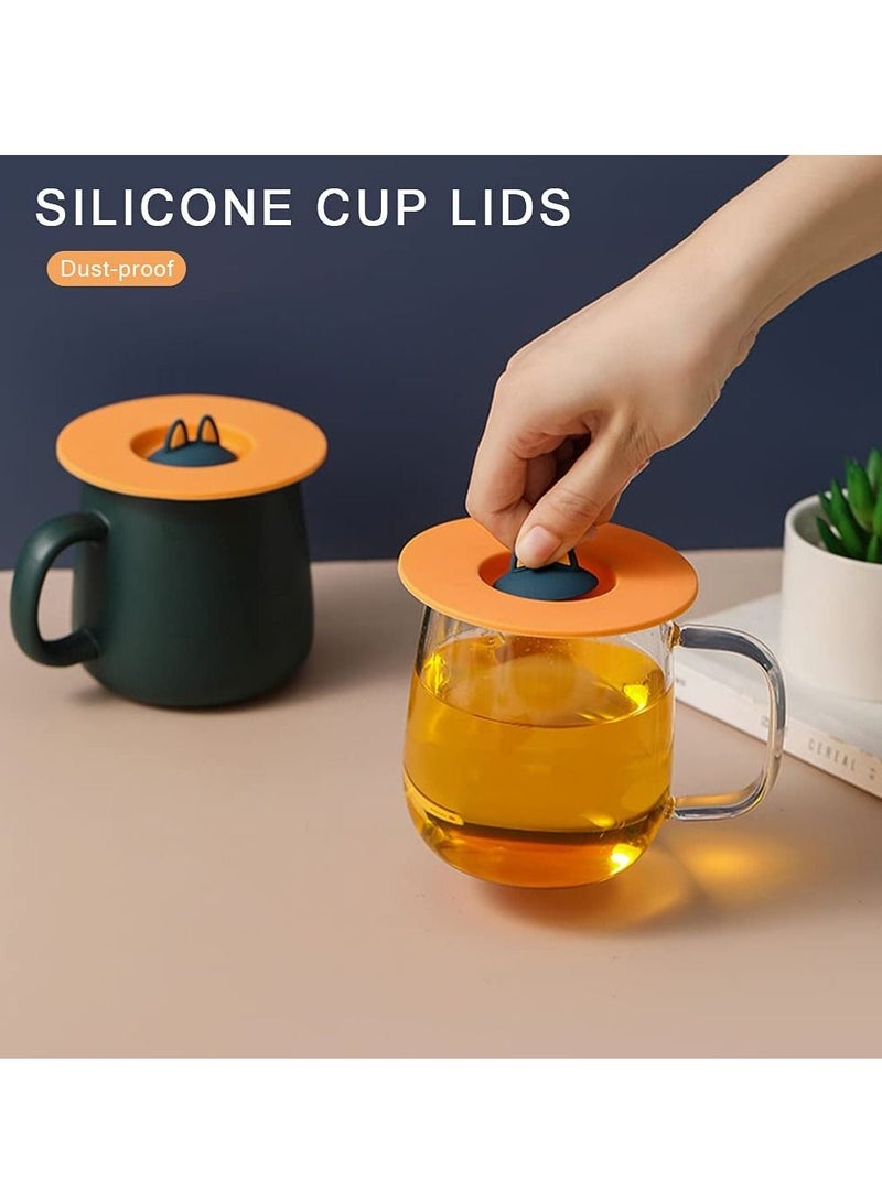 Y&D Silicone Cup Lid Cute Cat Ear Shape Leak-proof High-Temperature Resistant No Odor Dust-proof Seal for Hot and Cold Drinks (Set of 4 Orange)  - Image 2