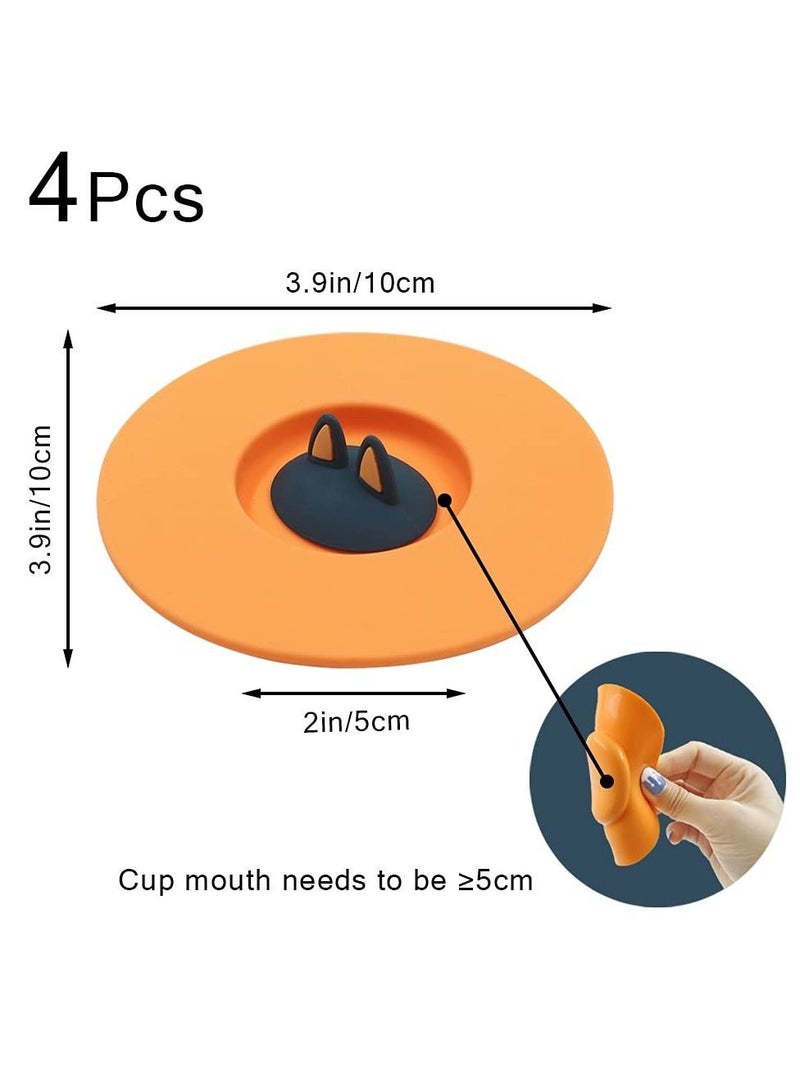 Y&D Silicone Cup Lid Cute Cat Ear Shape Leak-proof High-Temperature Resistant No Odor Dust-proof Seal for Hot and Cold Drinks (Set of 4 Orange)  - Image 3