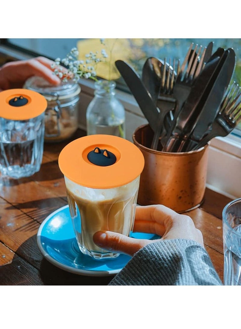 Y&D Silicone Cup Lid Cute Cat Ear Shape Leak-proof High-Temperature Resistant No Odor Dust-proof Seal for Hot and Cold Drinks (Set of 4 Orange)  - Image 5