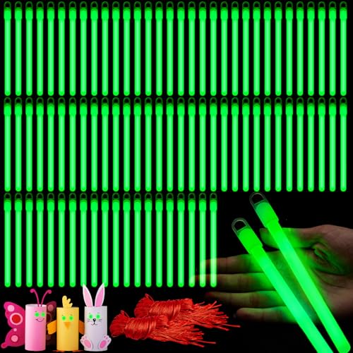 Lewtemi 100 Pack 4 or 6 Bright Glow Sticks Bulk Glow in the Dark Party Supplies Birthday and Holidays 6 InchGreen - Image 1