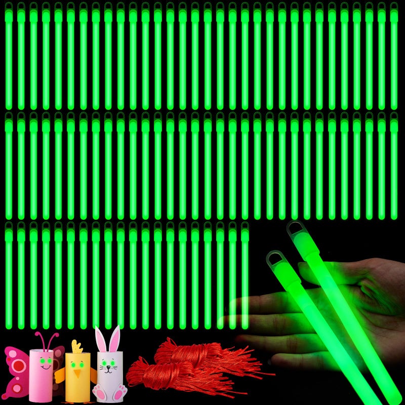 Lewtemi 100 Pack 4 or 6 Bright Glow Sticks Bulk Glow in the Dark Party Supplies Birthday and Holidays 6 InchGreen - Image 3