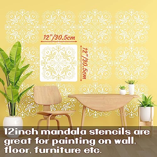 Felixcraft Wall Stencils for Painting Large Pattern, 9Pcs 12 Inch Mandala Stencils for Crafts on Wall Wood Furniture Floor Tile, Plastic Reusable Stencils for Home Decor and Other DIY Projects - Image 2