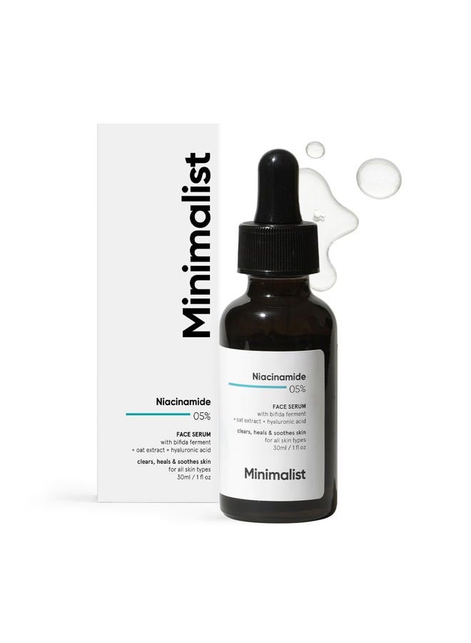 MINIMALIST Niacinamide 5% Face Serum with Vit B3 & Hyaluronic Acid for Clear Glowing Skin | Helps Reduce Dullness & Sun Damage, Hydrates & Repairs Skin Barrier | For Dry & Sensitive Skin | 30ml - Image 1