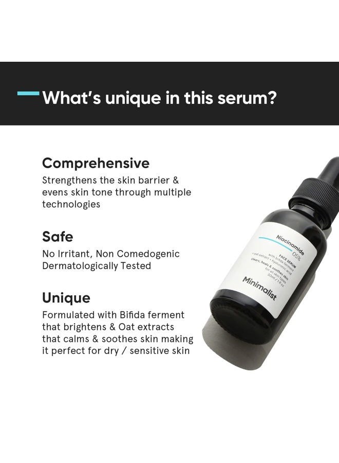 MINIMALIST Niacinamide 5% Face Serum with Vit B3 & Hyaluronic Acid for Clear Glowing Skin | Helps Reduce Dullness & Sun Damage, Hydrates & Repairs Skin Barrier | For Dry & Sensitive Skin | 30ml - Image 3
