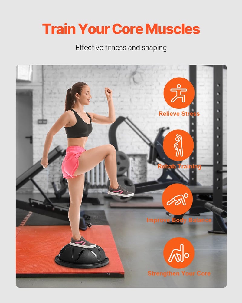 VEVOR 23-inch Half Exercise Ball Trainer, 660 lbs Capacity Balance Ball, Includes Resistance Bands and Pump, Ideal for Full Body Workouts, Yoga, and Strength Training at Home Gym, Black - Image 2