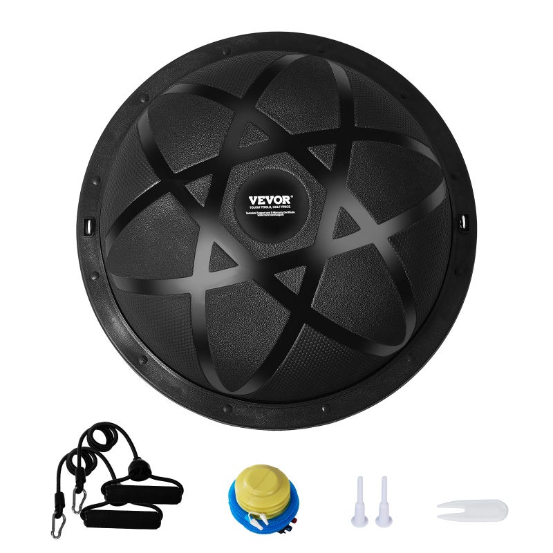 VEVOR 23-inch Half Exercise Ball Trainer, 660 lbs Capacity Balance Ball, Includes Resistance Bands and Pump, Ideal for Full Body Workouts, Yoga, and Strength Training at Home Gym, Black - Image 1