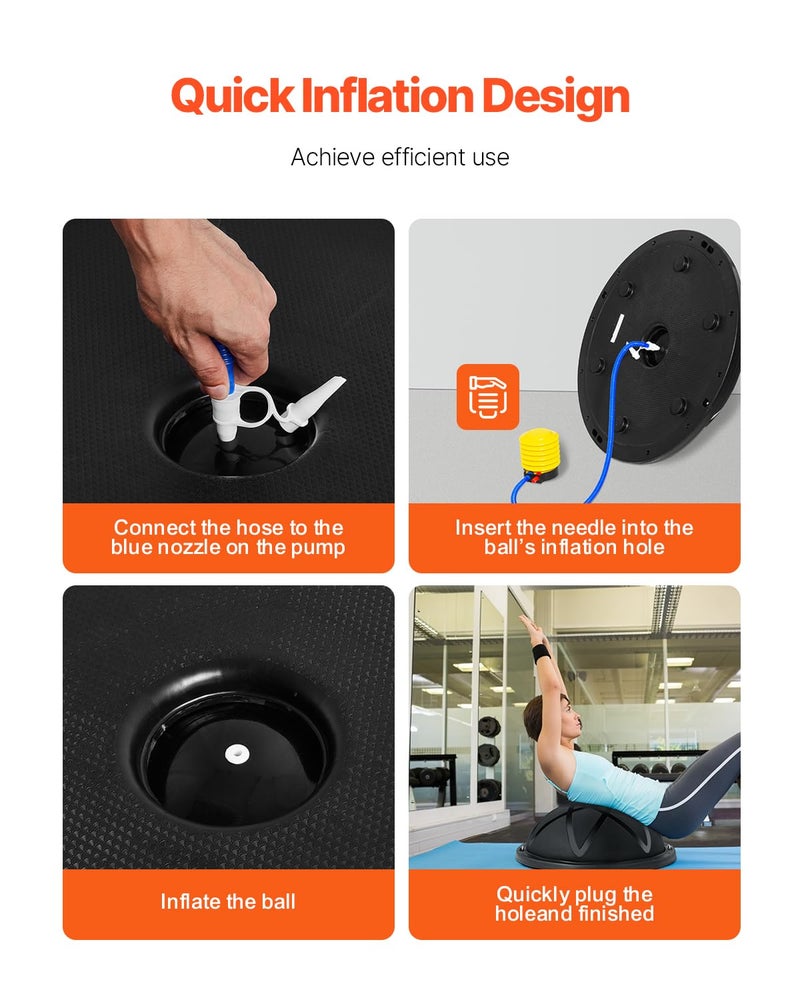 VEVOR 23-inch Half Exercise Ball Trainer, 660 lbs Capacity Balance Ball, Includes Resistance Bands and Pump, Ideal for Full Body Workouts, Yoga, and Strength Training at Home Gym, Black - Image 5