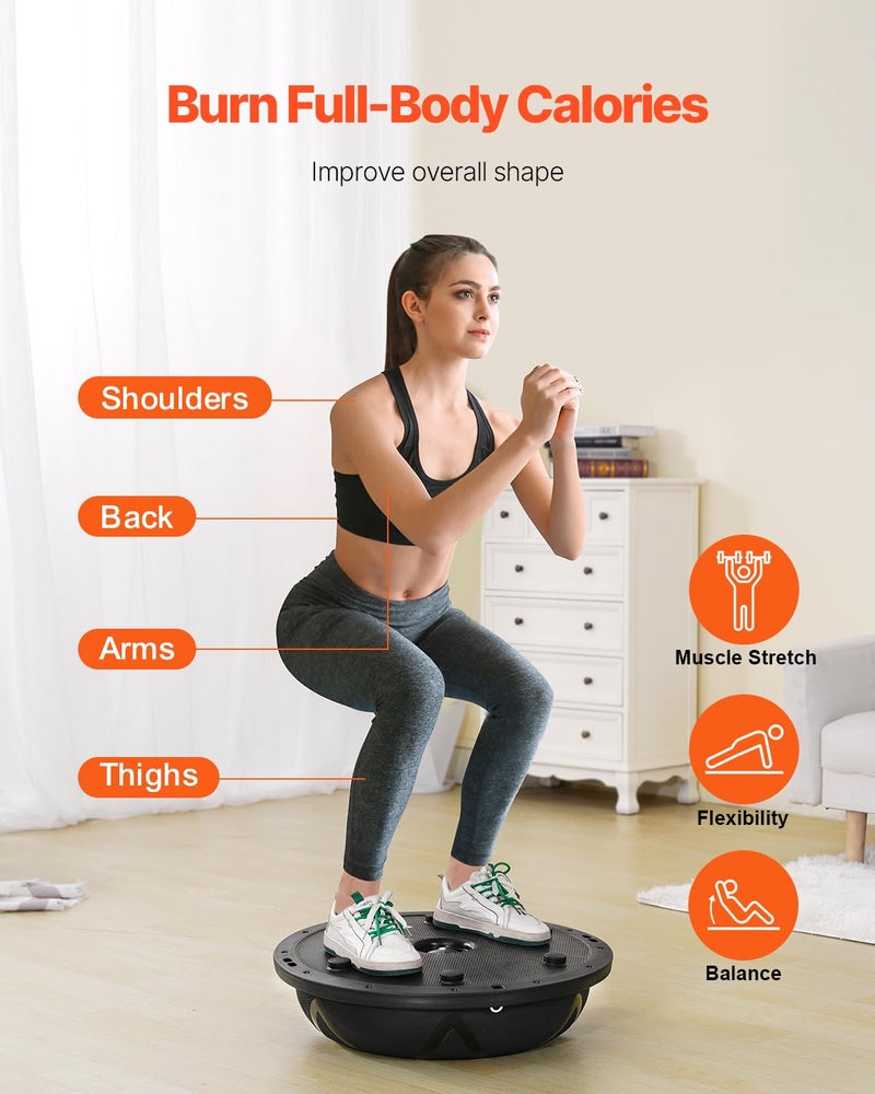 VEVOR 23-inch Half Exercise Ball Trainer, 660 lbs Capacity Balance Ball, Includes Resistance Bands and Pump, Ideal for Full Body Workouts, Yoga, and Strength Training at Home Gym, Black - Image 3